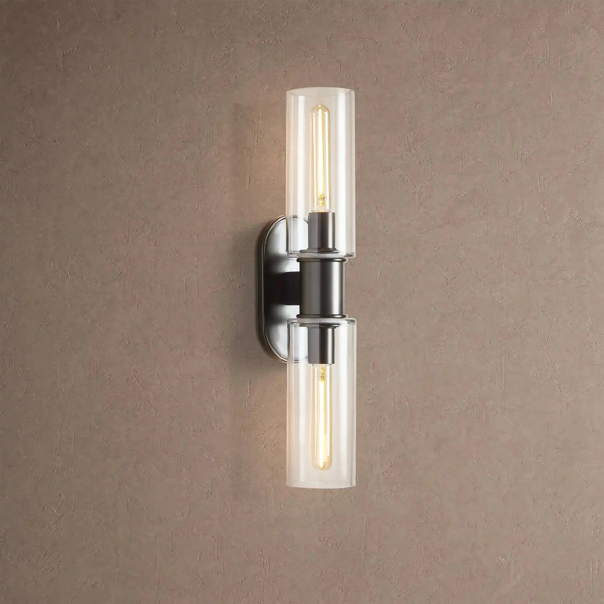 Hartley Clear Glass 2-Light Wall Sconce - Blackcasivra
