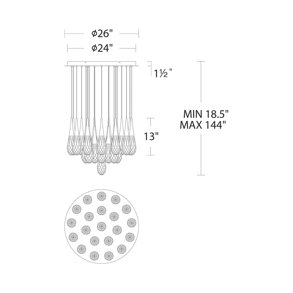 Hibiscas LED Multi Light Pendant Light - Aged Brass3-Lightcasivra