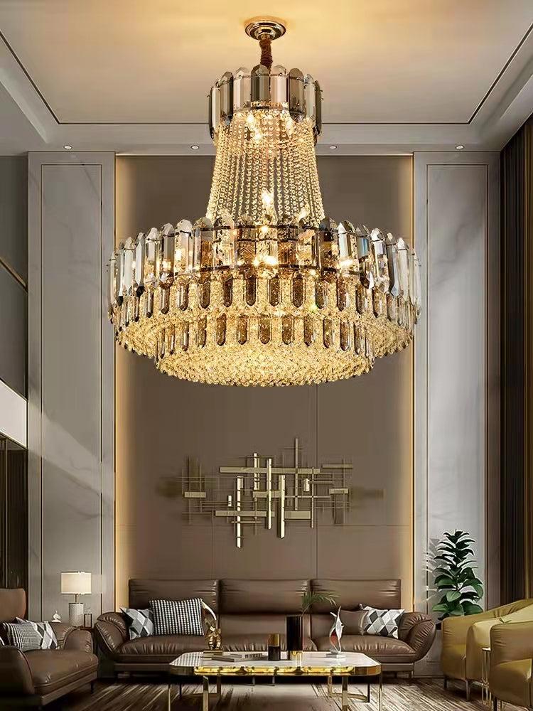 High-grade Crystal Chandelier For Living Room Luxury Duplex Hallway Ceiling Light Fixture - D39.4"*H39.4"Goldcasivra