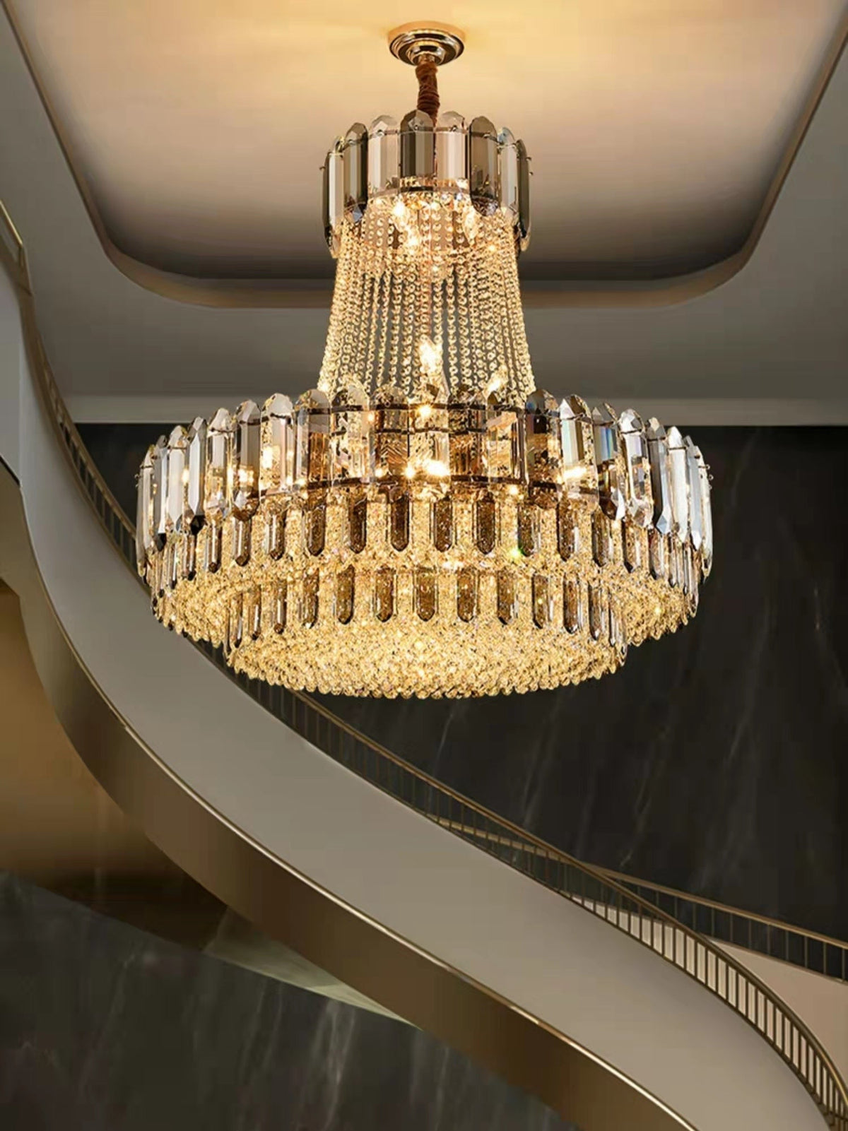 High-grade Crystal Chandelier For Living Room Luxury Duplex Hallway Ceiling Light Fixture - D39.4"*H39.4"Goldcasivra