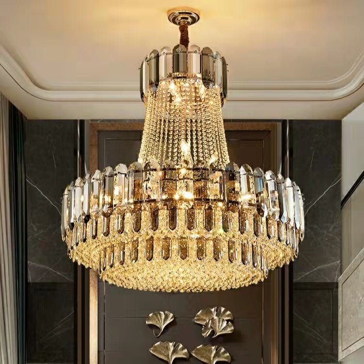 High-grade Crystal Chandelier For Living Room Luxury Duplex Hallway Ceiling Light Fixture - D39.4"*H39.4"Goldcasivra