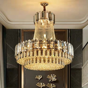 High-grade Crystal Chandelier For Living Room Luxury Duplex Hallway Ceiling Light Fixture - D39.4"*H39.4"Goldcasivra