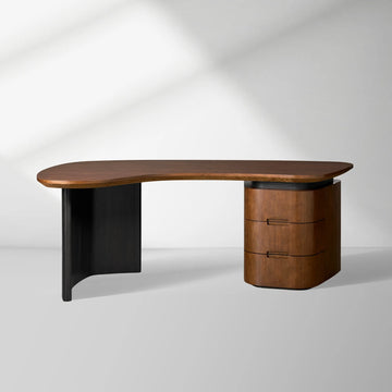 Berkley Executive Desk in Cherry Wood with Storage Drawers and Ebony Oak Base