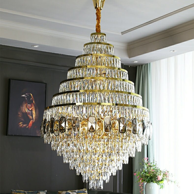 Honeycomb Shaped Ceiling Chandelier Extra Large Crystal Light Fixture For Foyer Staircase/ Entryway In Gold Finish - D47.2"*H70.9"/ 82 Lightscasivra