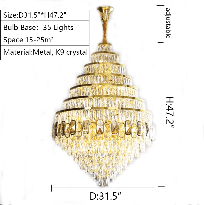 Honeycomb Shaped Ceiling Chandelier Extra Large Crystal Light Fixture For Foyer Staircase/ Entryway In Gold Finish - D47.2"*H70.9"/ 82 Lightscasivra