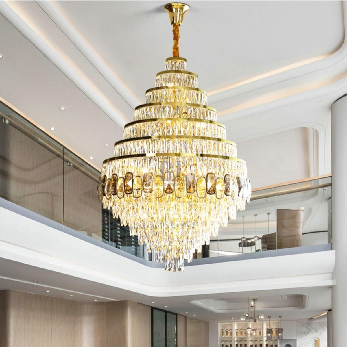 Honeycomb Shaped Ceiling Chandelier Extra Large Crystal Light Fixture For Foyer Staircase/ Entryway In Gold Finish - D23.6"*H39.4"/ 25 Lightscasivra