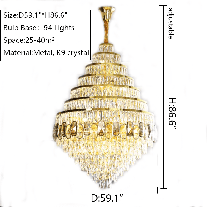 Honeycomb Shaped Ceiling Chandelier Extra Large Crystal Light Fixture For Foyer Staircase/ Entryway In Gold Finish - D47.2"*H70.9"/ 82 Lightscasivra