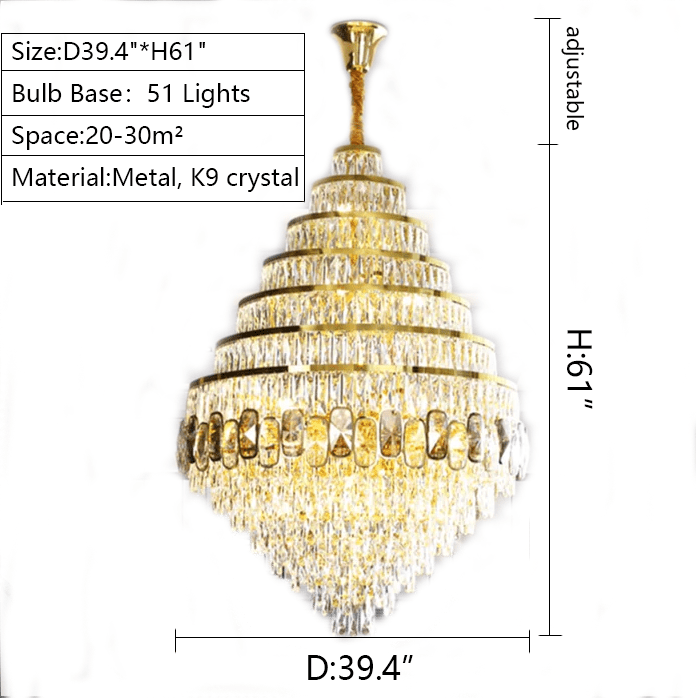 Honeycomb Shaped Ceiling Chandelier Extra Large Crystal Light Fixture For Foyer Staircase/ Entryway In Gold Finish - D47.2"*H70.9"/ 82 Lightscasivra