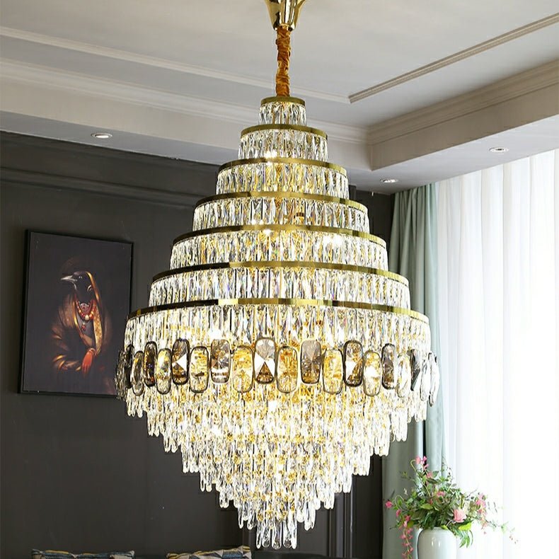 Honeycomb Shaped Ceiling Chandelier Extra Large Crystal Light Fixture For Foyer Staircase/ Entryway In Gold Finish - D47.2"*H70.9"/ 82 Lightscasivra