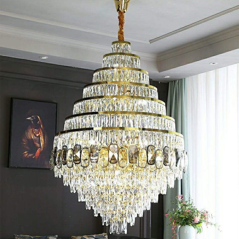 Honeycomb Shaped Ceiling Chandelier Extra Large Crystal Light Fixture For Foyer Staircase/ Entryway In Gold Finish - D47.2"*H70.9"/ 82 Lightscasivra