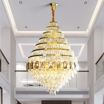 Honeycomb Shaped Ceiling Chandelier Extra Large Crystal Light Fixture For Foyer Staircase/ Entryway In Gold Finish - D59.1"*H86.6"/ 94 Lightscasivra