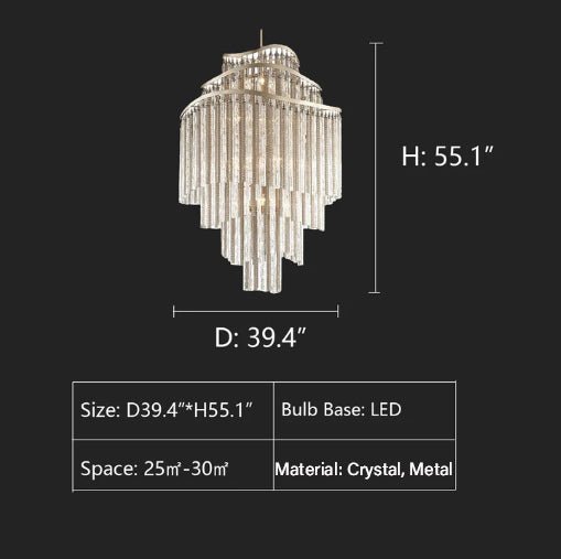 Huge Post-modern Hollow Glass Tube Tassel Chandelier for Living Room/Foyer/Villa/Stairs - D25.6"*H39.4"Warm Lightcasivra