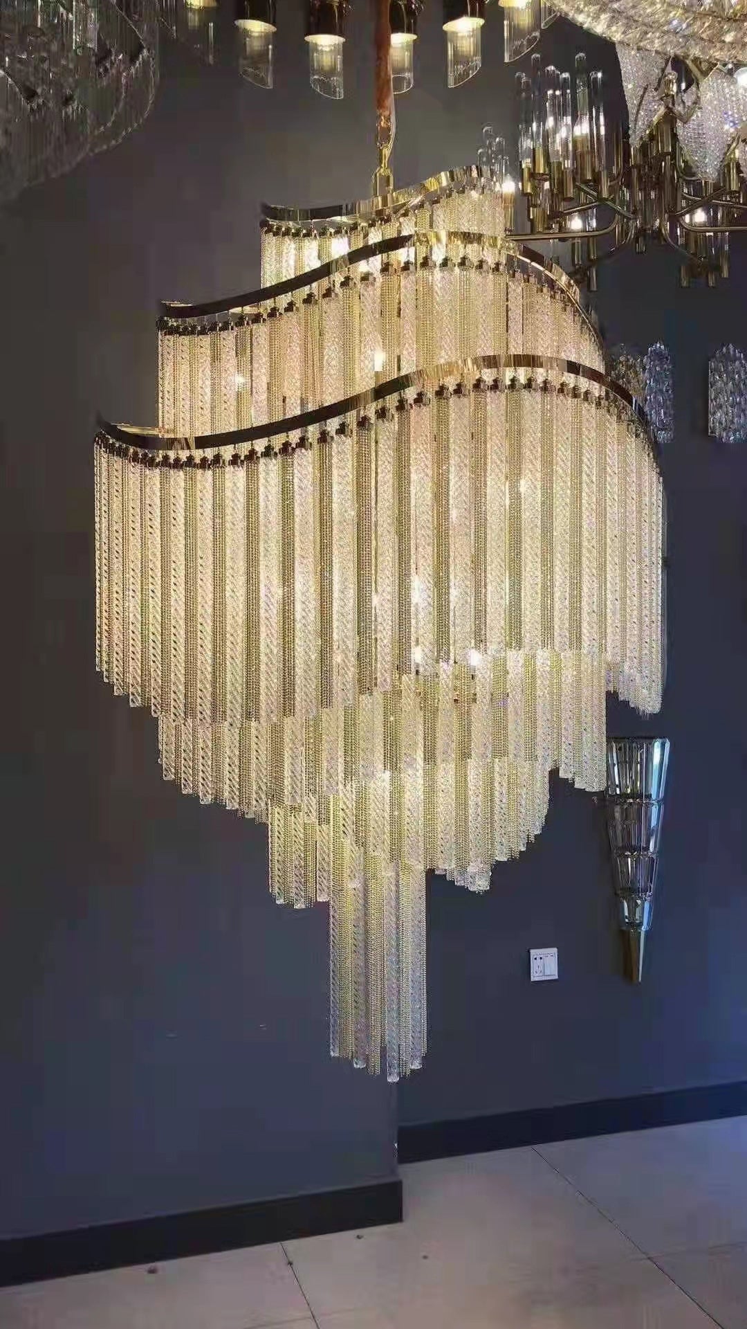 Huge Post-modern Hollow Glass Tube Tassel Chandelier for Living Room/Foyer/Villa/Stairs - D25.6"*H39.4"Warm Lightcasivra
