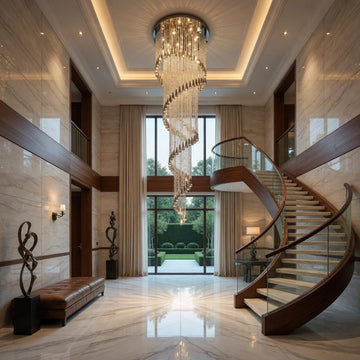 Cascara crystal staircase chandelier full cascading view