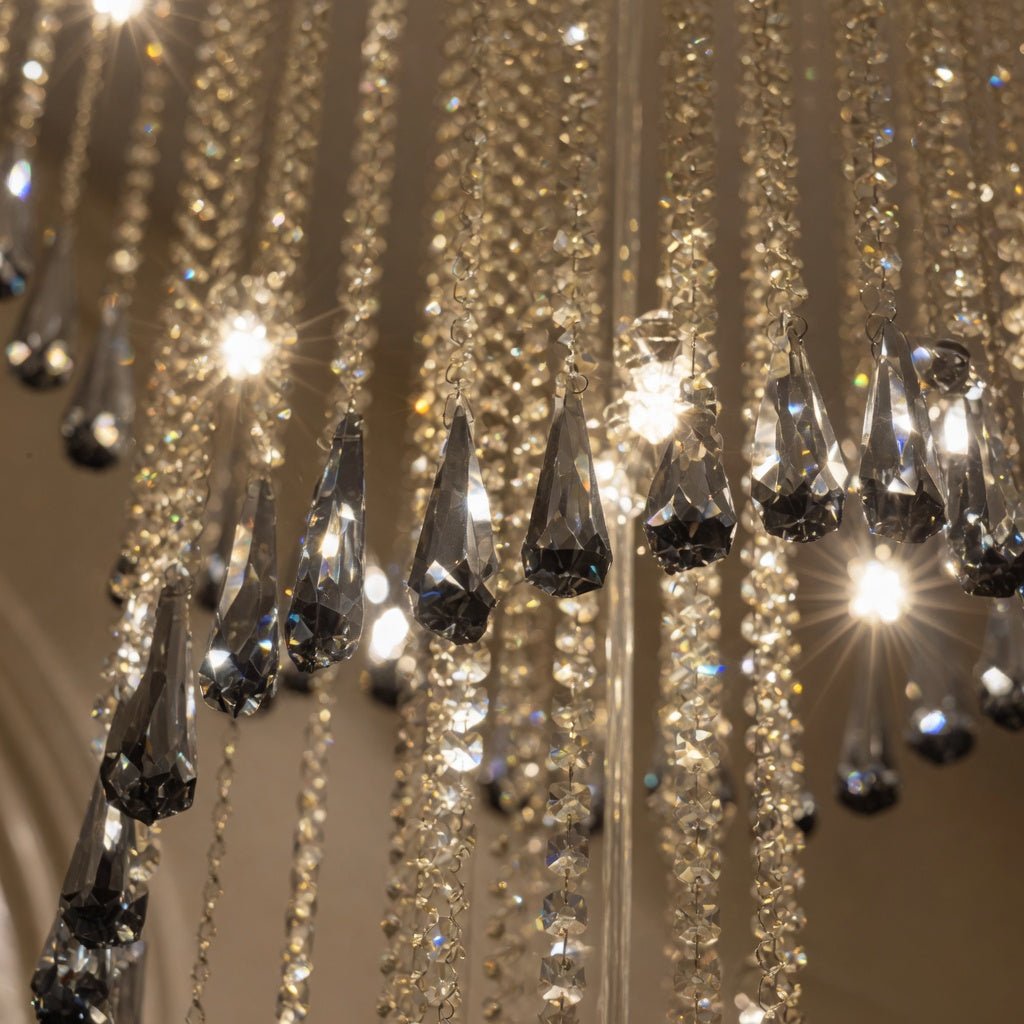 Cascara crystal staircase chandelier close-up of crystal strands