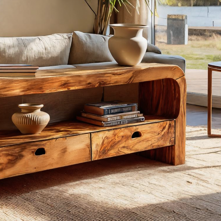 Organic Console Table With Curved Base For Hallway