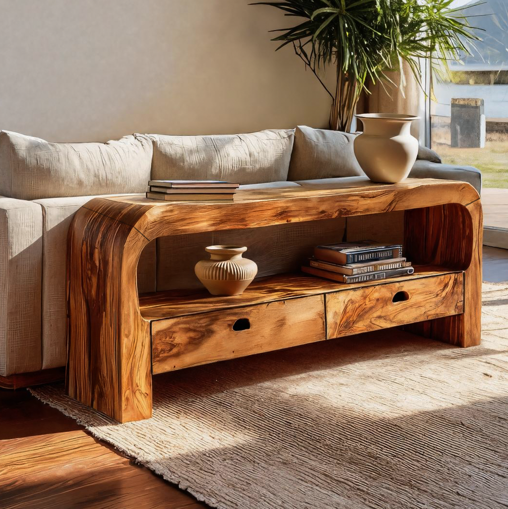 Organic Console Table With Curved Base For Hallway