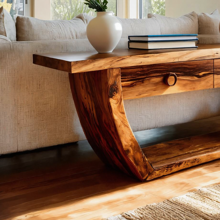 Handcrafted Curved Console Table For Living Room Decor