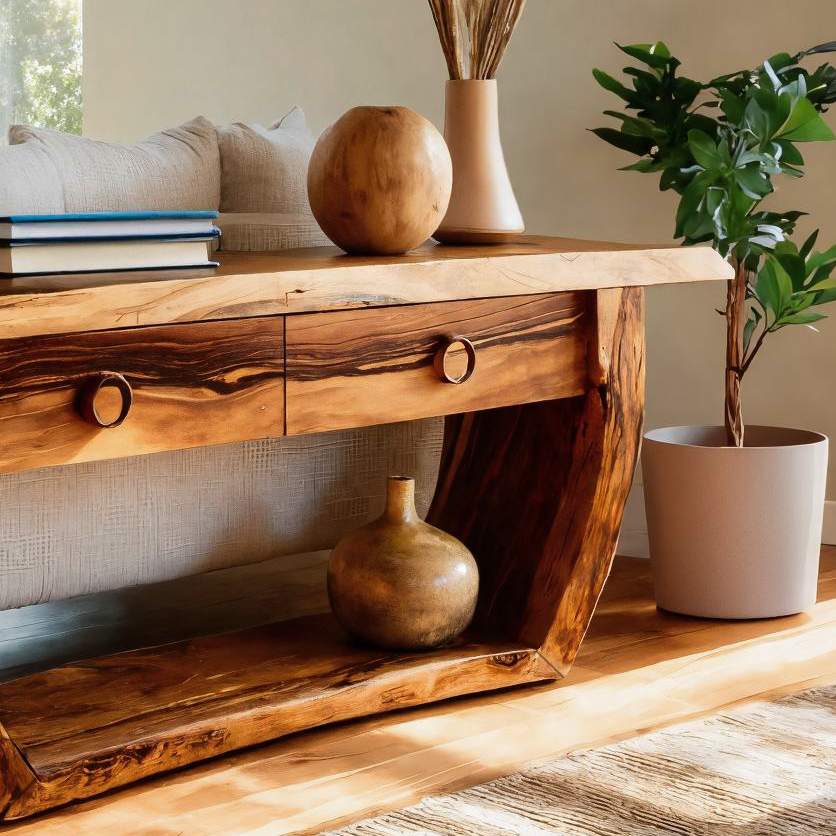 Handcrafted Curved Console Table For Living Room Decor
