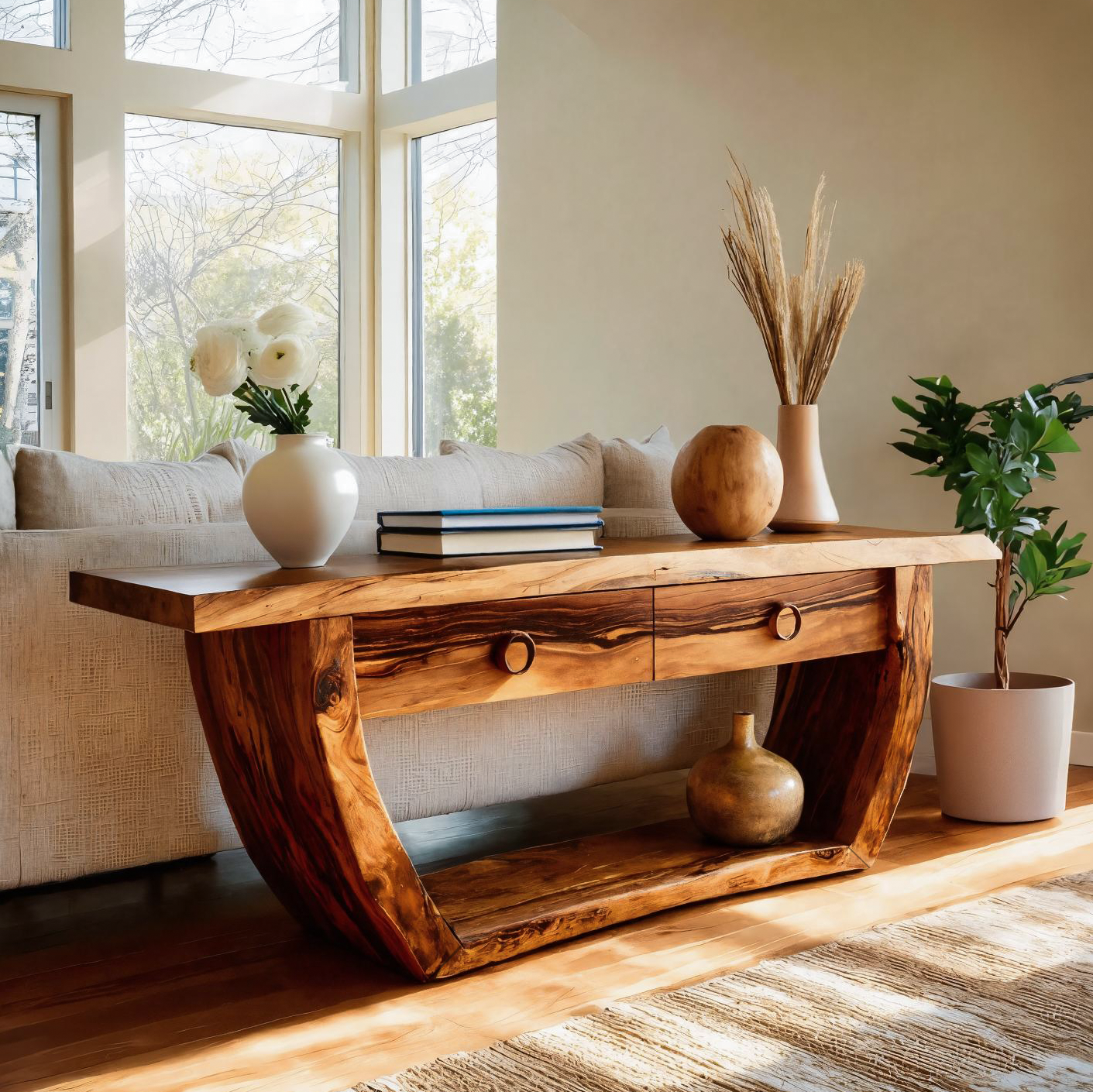 Handcrafted Curved Console Table For Living Room Decor