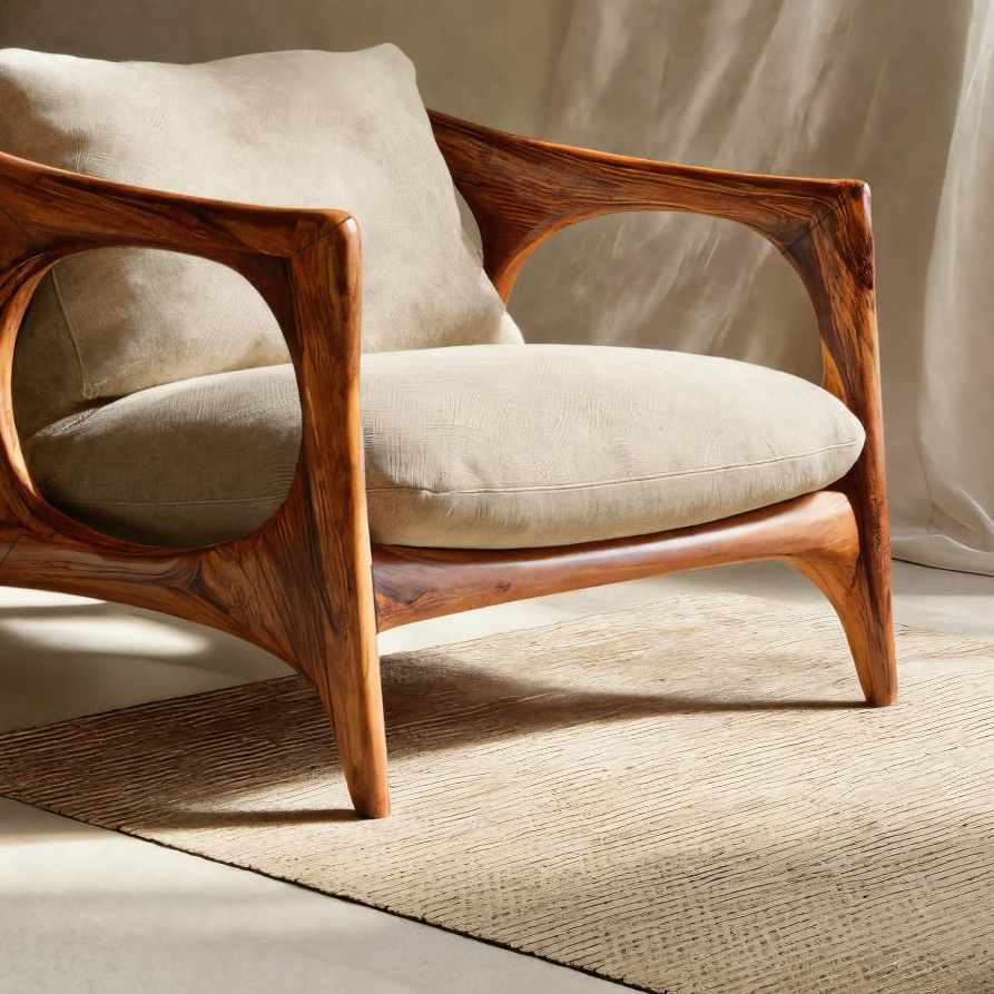 Modern Lounge Chair With Carved Frame For Living Room