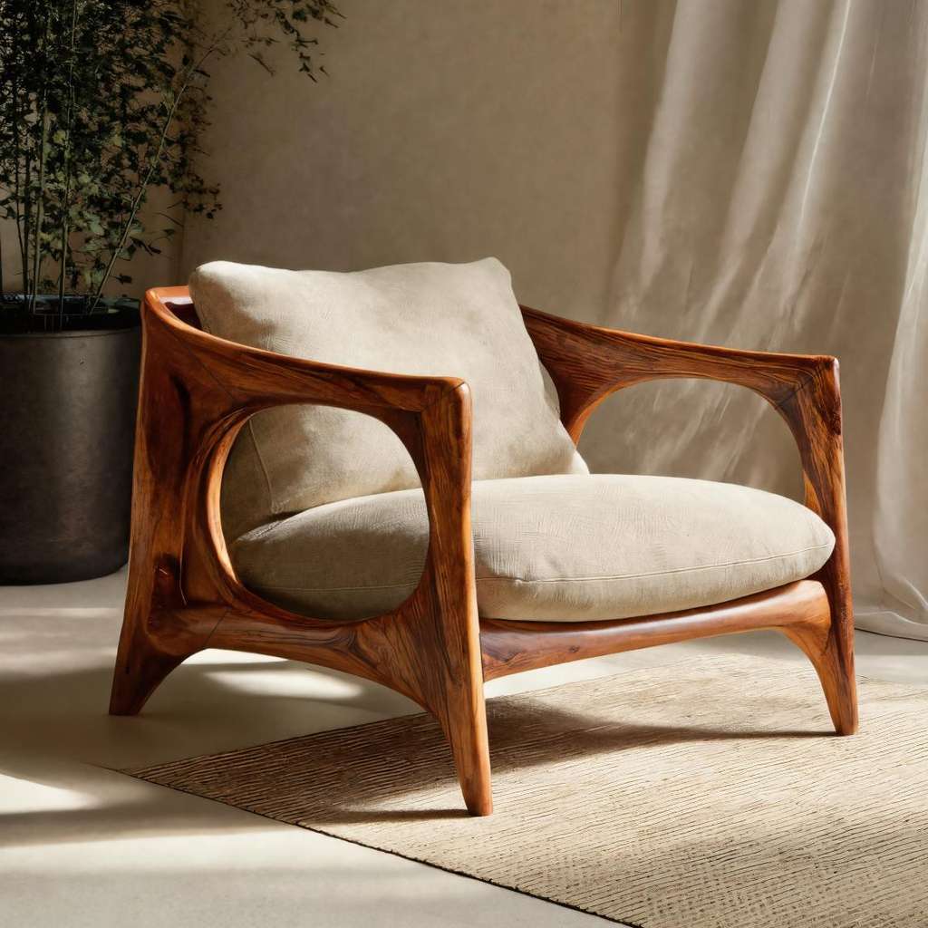 Modern Lounge Chair With Carved Frame For Living Room