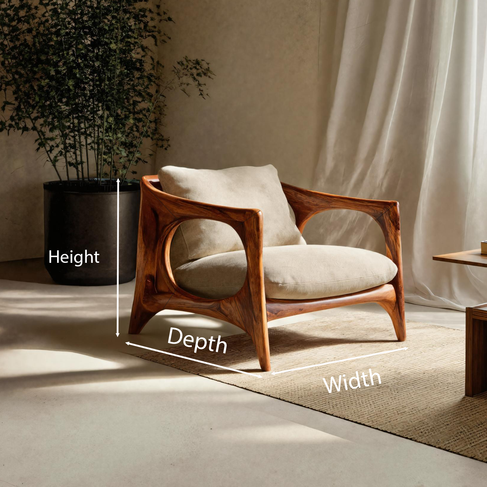 Modern Lounge Chair With Carved Frame For Living Room