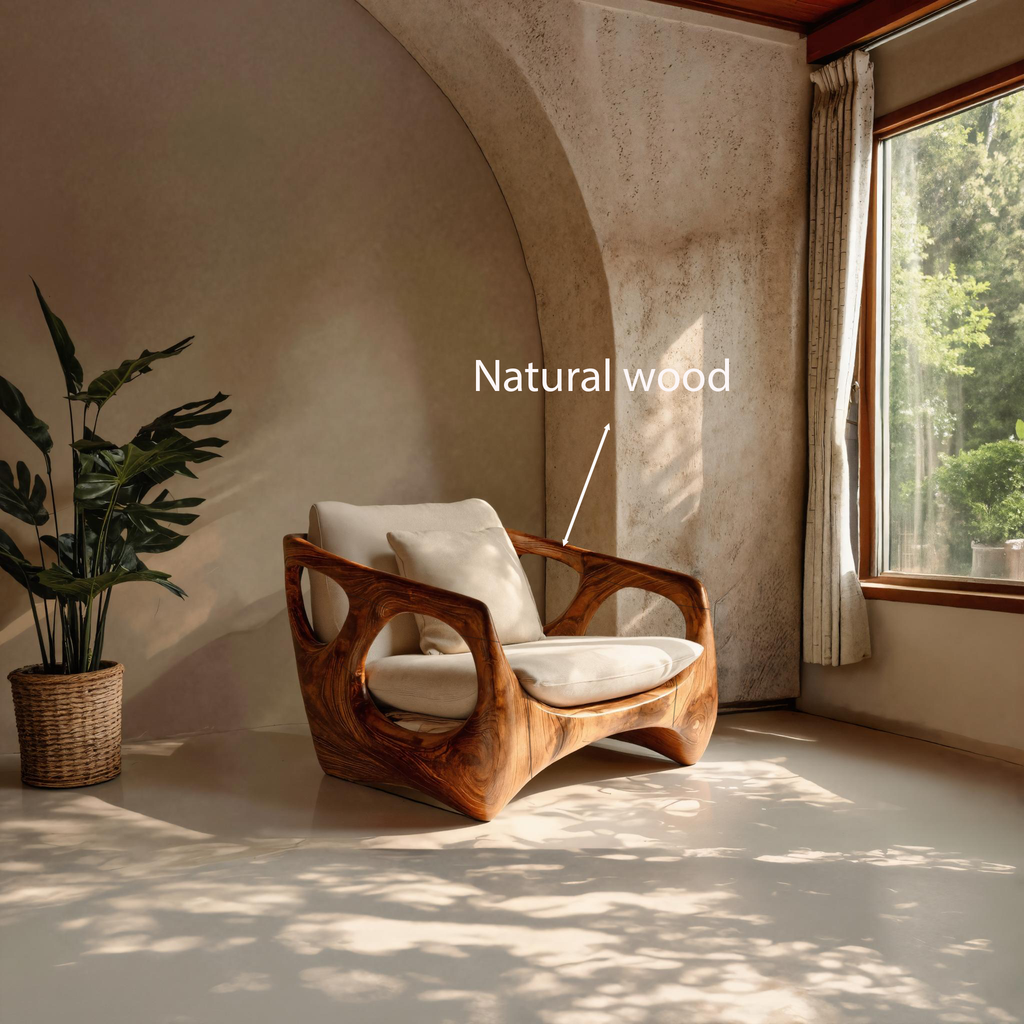 Organic Accent Chair With Carved Frame For Living Room