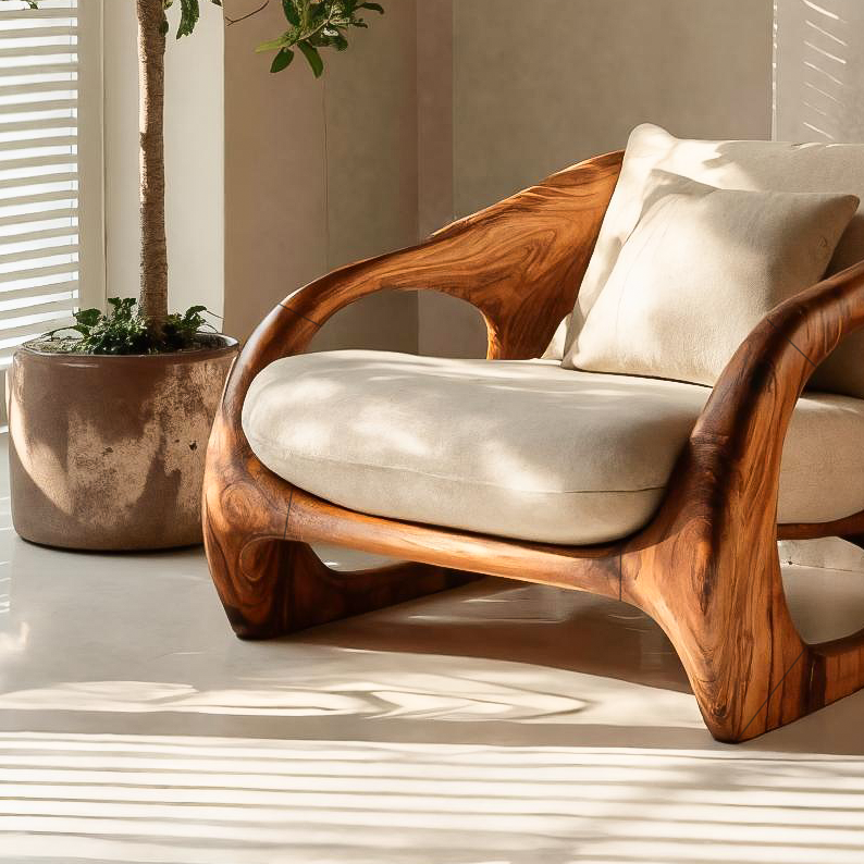 Scandinavian Accent Chair With Curved Form For Living Room