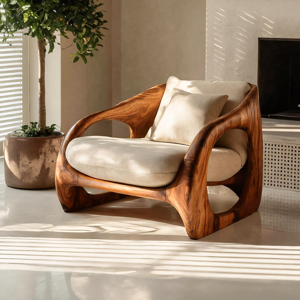 Scandinavian Accent Chair With Curved Form For Living Room
