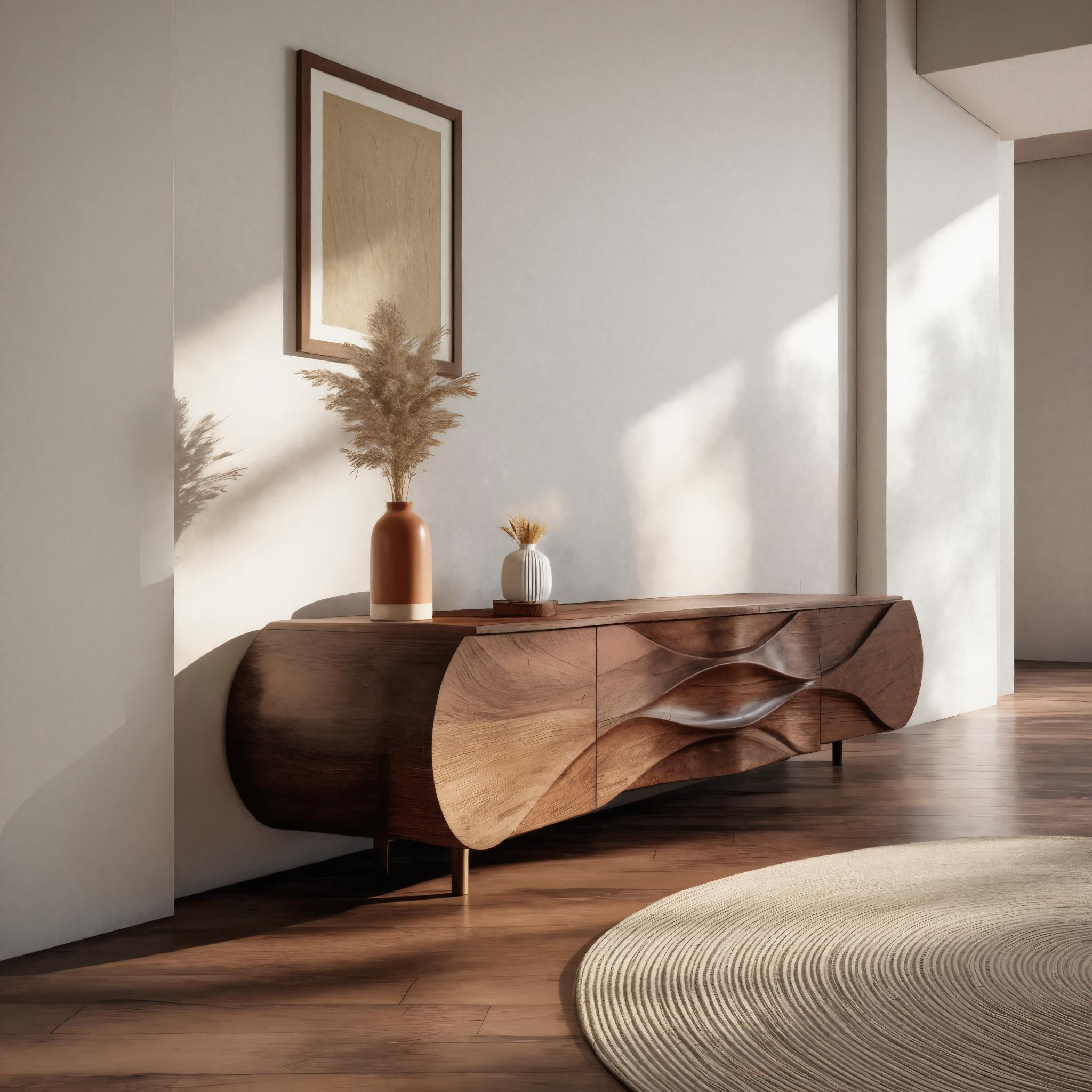 Modern Sideboard With Carved Wave For Living Room