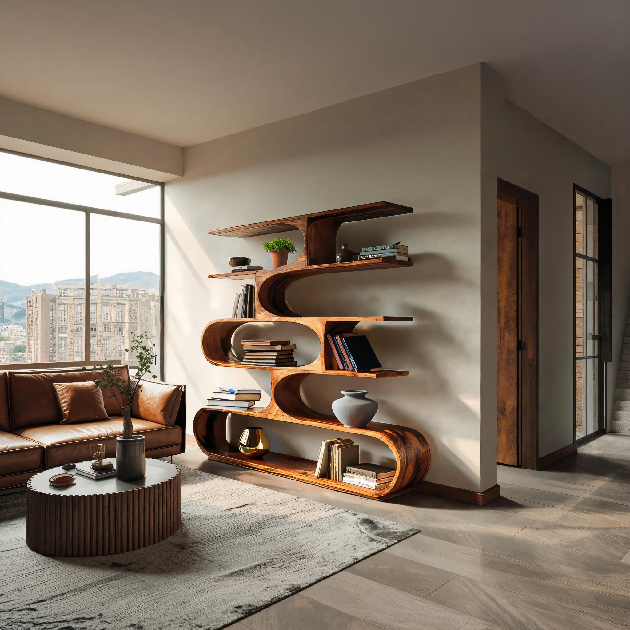 Artistic Curved Bookcase For Living Room Decor