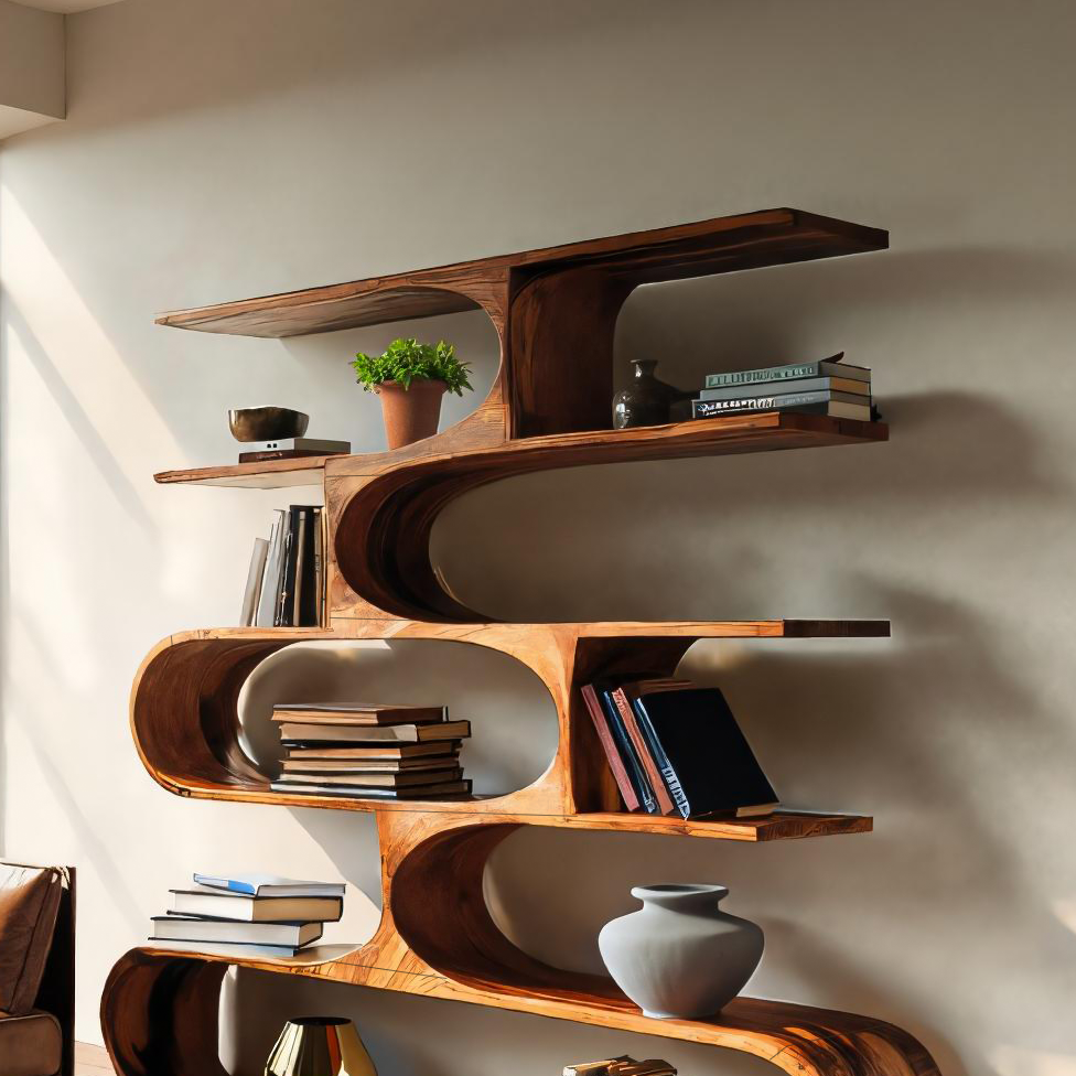 Artistic Curved Bookcase For Living Room Decor