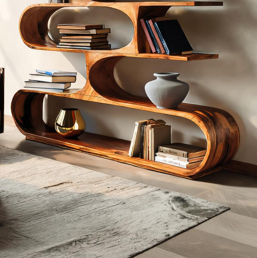 Artistic Curved Bookcase For Living Room Decor