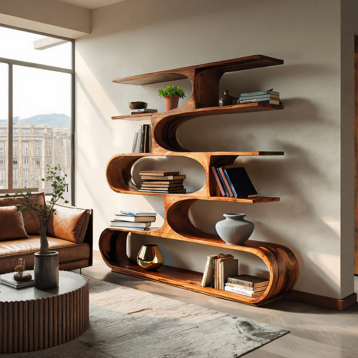 Artistic Curved Bookcase For Living Room Decor