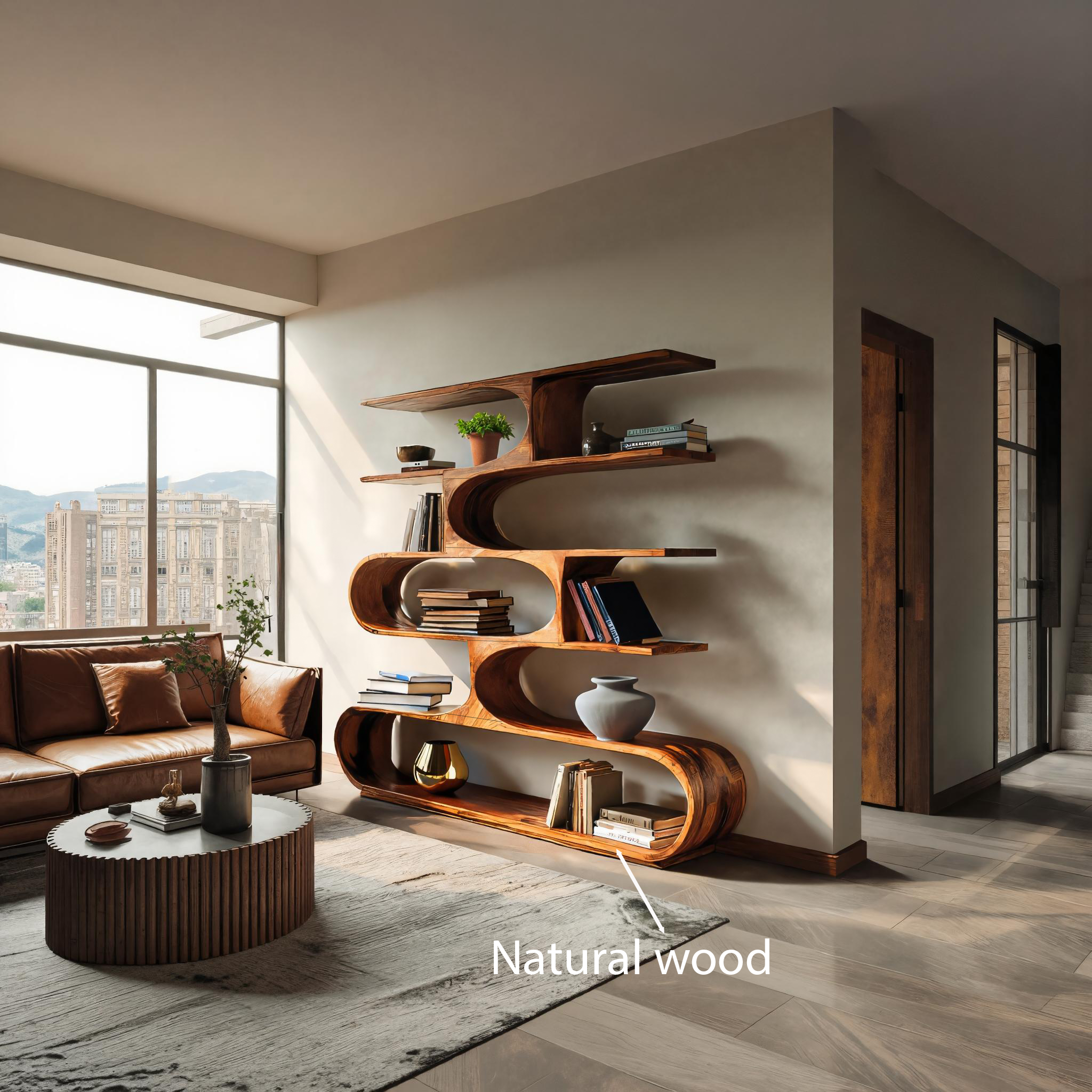 Artistic Curved Bookcase For Living Room Decor