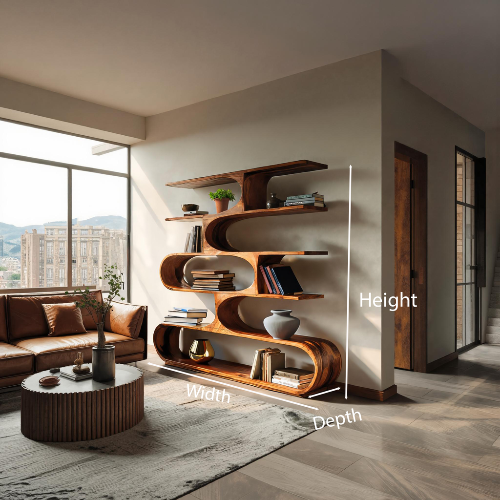 Artistic Curved Bookcase For Living Room Decor