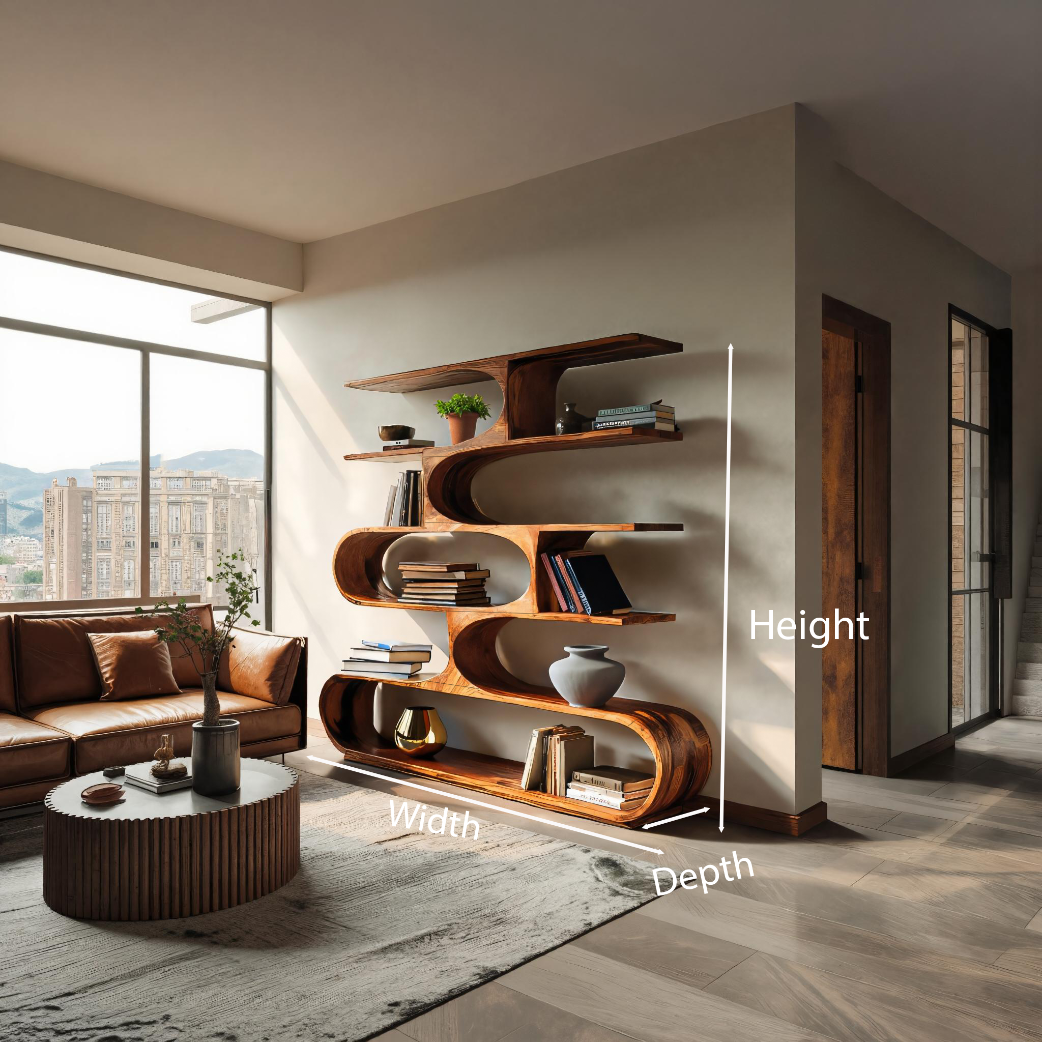 Artistic Curved Bookcase For Living Room Decor