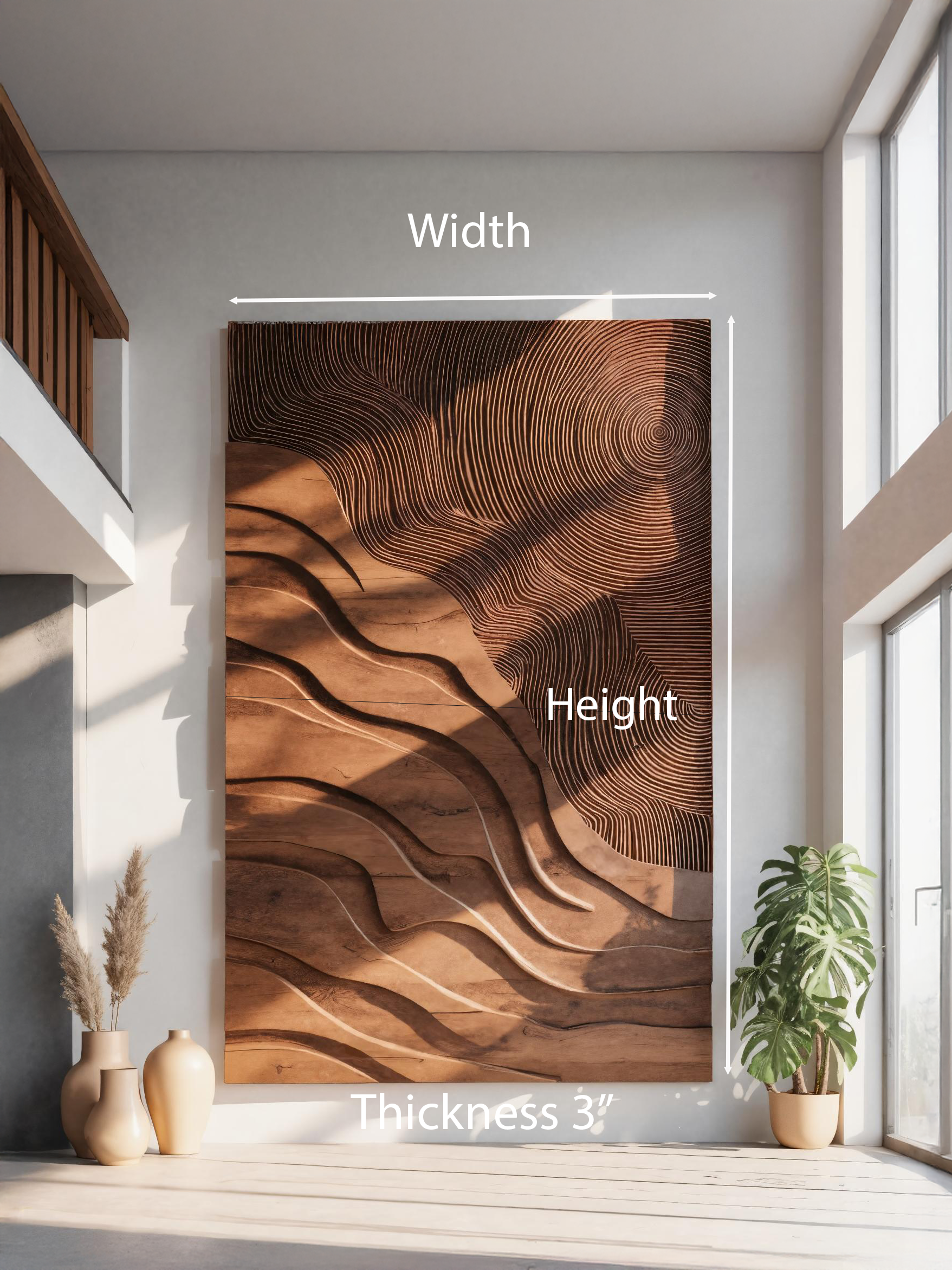 Sculptural Carved Wall Art With Wave Patterns For Living Room