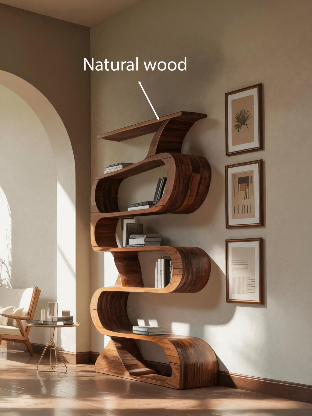 Modern Bookshelf With Curved Design For Living Room