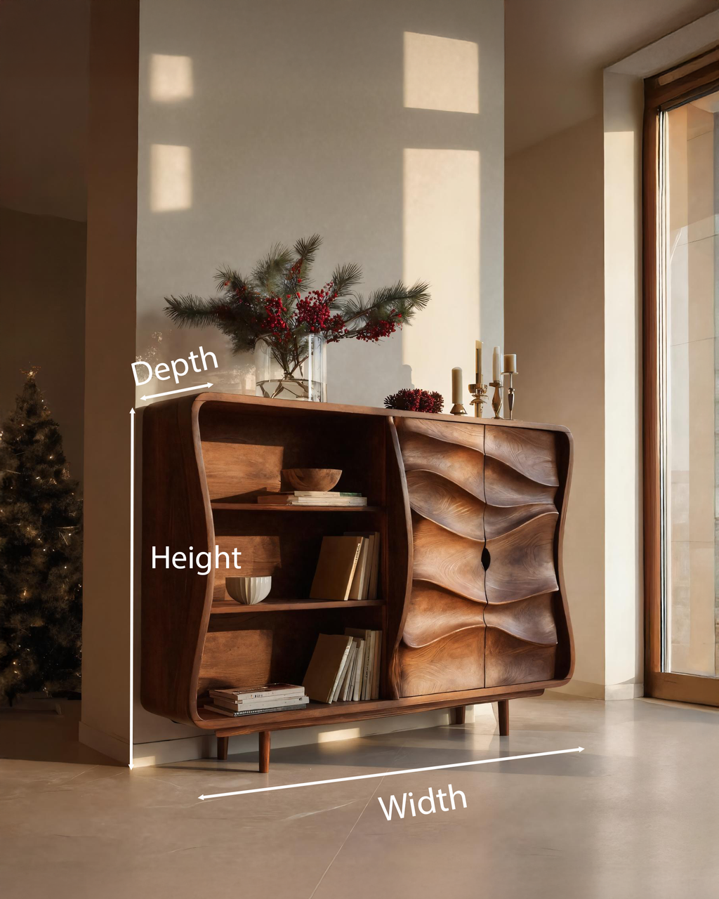 Modern Cabinet With Wavy Design For Living Room