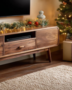 Mid-Century TV Console With Rounded Edge For Holiday Decor