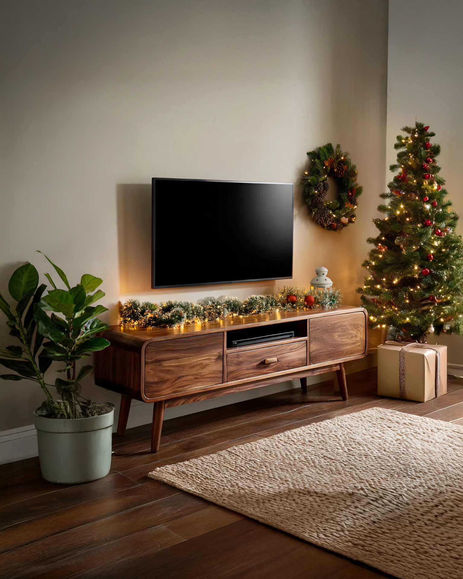 Modern Floating TV Console With Rounded Edge For Holiday