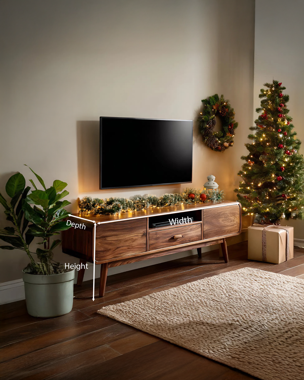 Modern Floating TV Console With Rounded Edge For Holiday