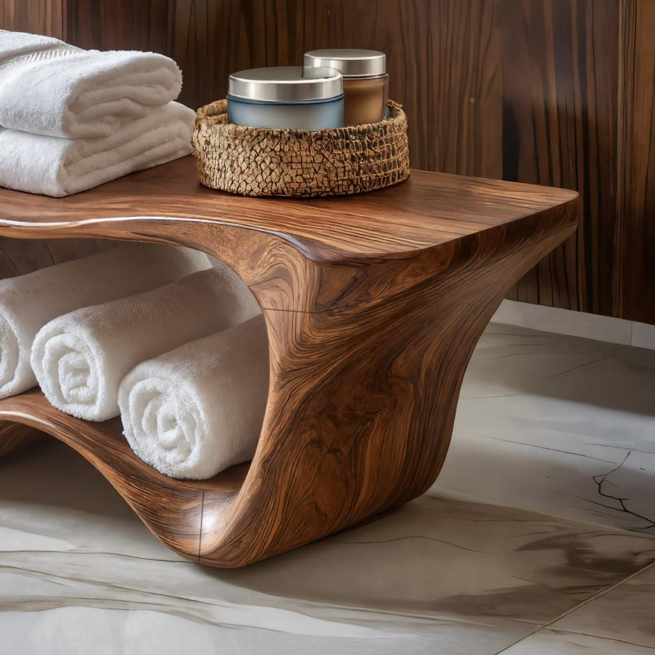 Modern Sculptural Shower Bench Two Tier For Bathroom Decor