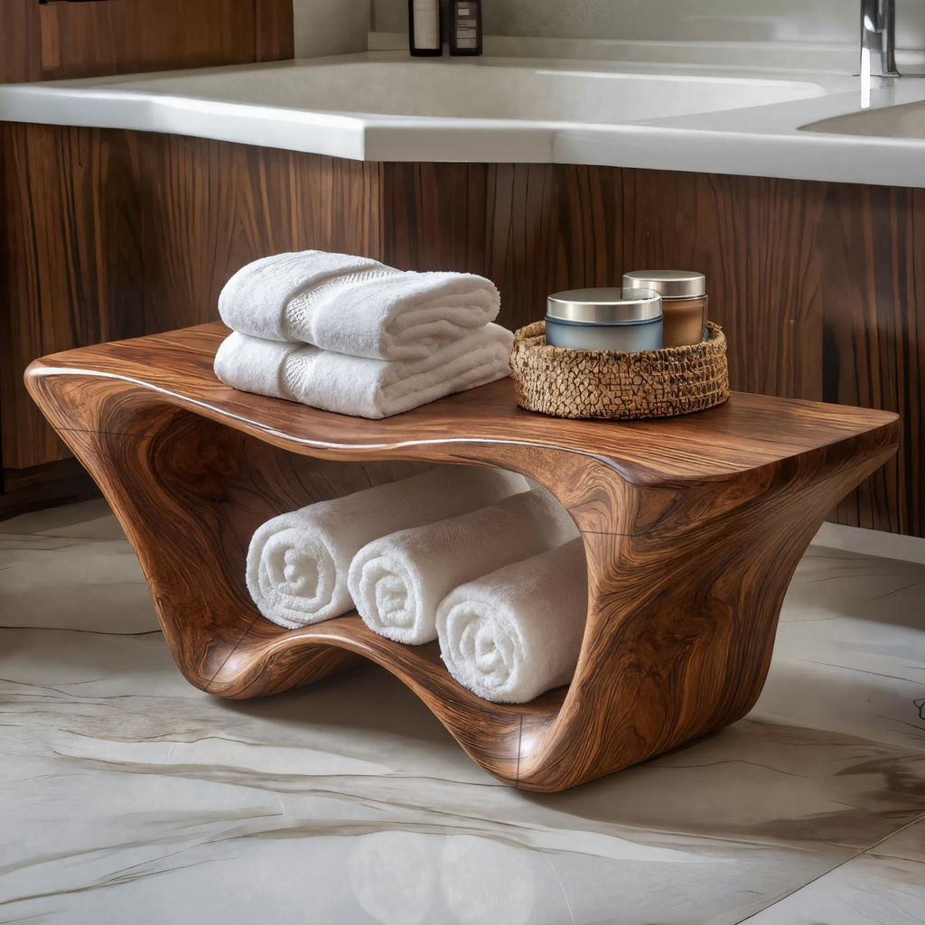Modern Sculptural Shower Bench Two Tier For Bathroom Decor