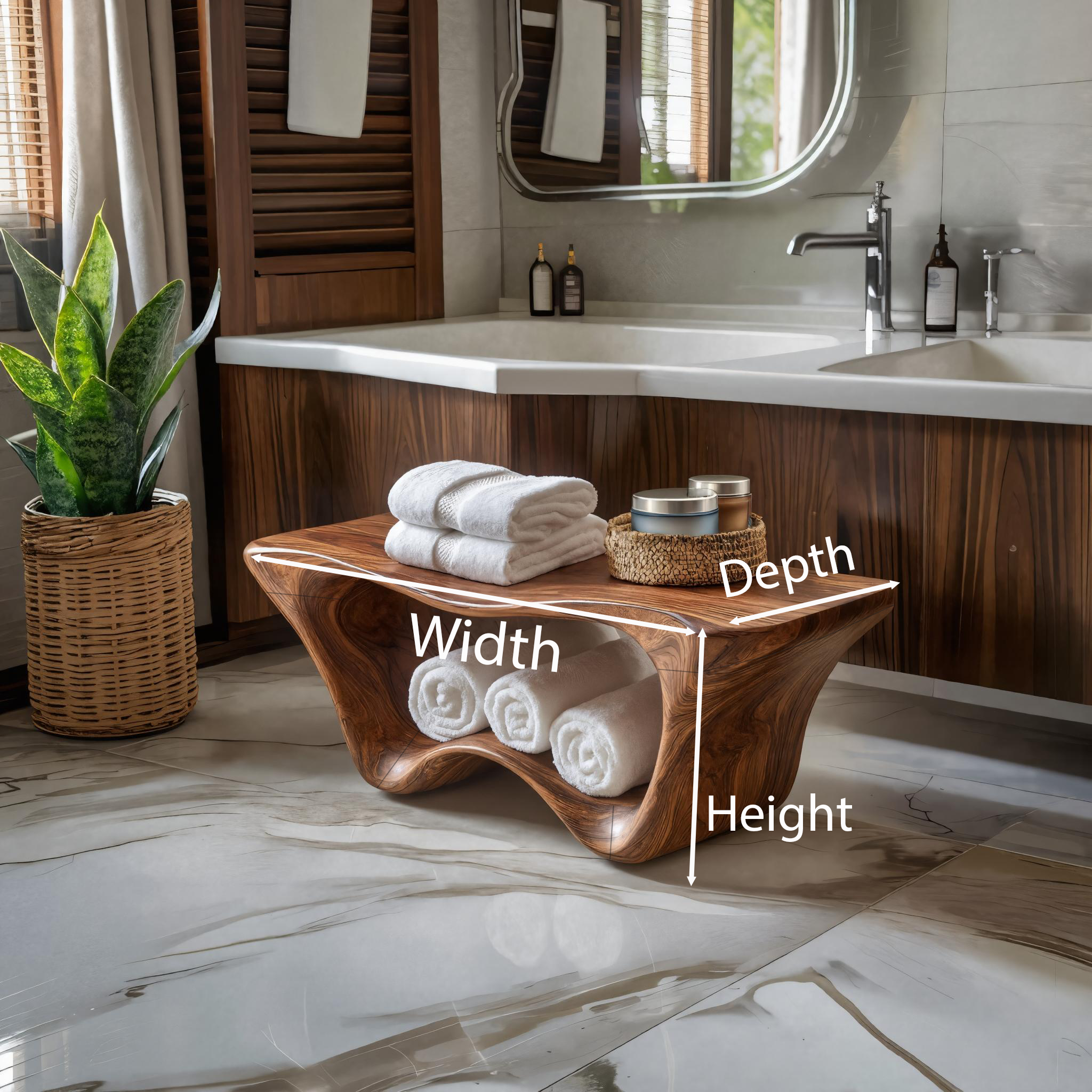 Modern Sculptural Shower Bench Two Tier For Bathroom Decor