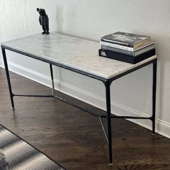 Hand-Forged Metal Rectangle Marble Console Table 60" 72"