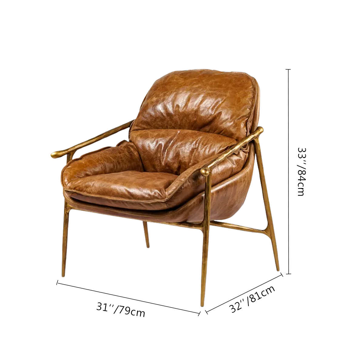 Hand-Forged Metal Brown Leather Accent Chairs