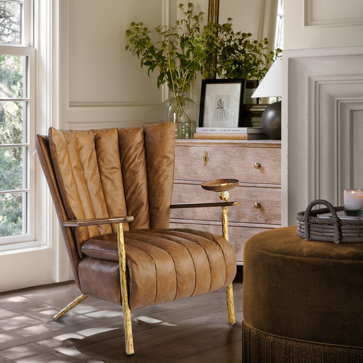 Hand-Forged Metal Vintage Leather Armchair Cigar Chair